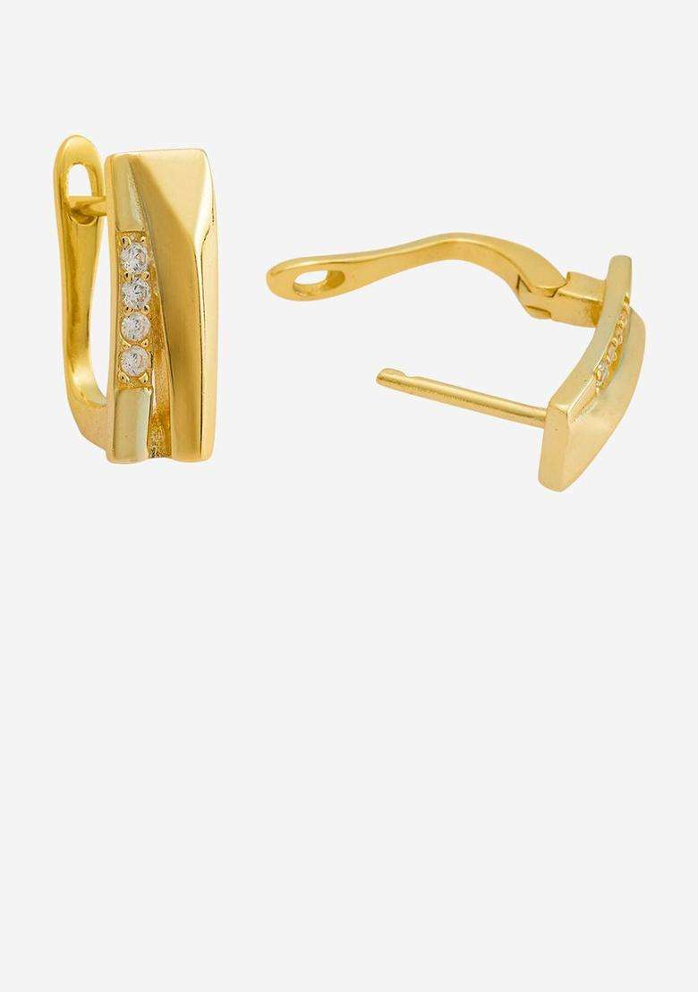 White 92.5 Sterling Silver Gold-Plated Zircon Spherical Hoop Earrings for Women | Stylish Party & Everyday Wear | Gift for Her - Indya