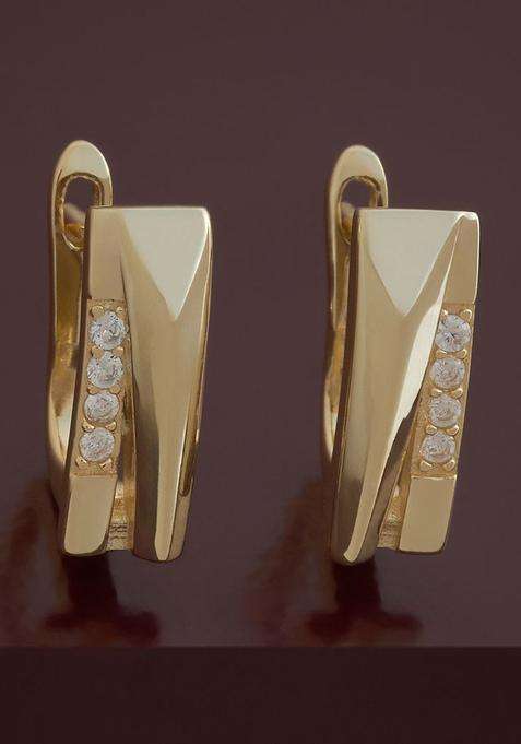 White 92.5 Sterling Silver Gold-Plated Zircon Spherical Hoop Earrings for Women | Stylish Party & Everyday Wear | Gift for Her