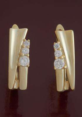 White 92.5 Sterling Silver Gold-Plated Zircon Spherical Hoop Earrings for Women | Stylish Party & Everyday Wear | Gift for Her