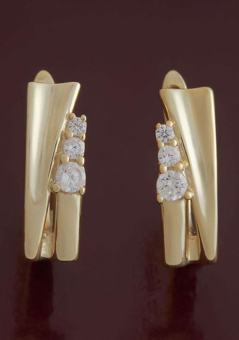 White 92.5 Sterling Silver Gold-Plated Zircon Spherical Hoop Earrings for Women | Stylish Party & Everyday Wear | Gift for Her - Indya