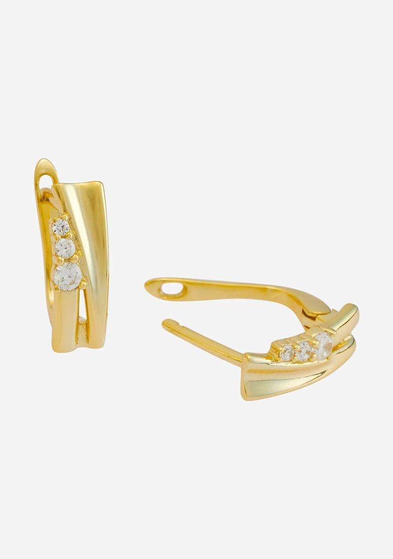 White 92.5 Sterling Silver Gold-Plated Zircon Spherical Hoop Earrings for Women | Stylish Party & Everyday Wear | Gift for Her - Indya