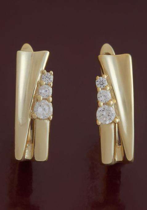 White 92.5 Sterling Silver Gold-Plated Zircon Spherical Hoop Earrings for Women | Stylish Party & Everyday Wear | Gift for Her