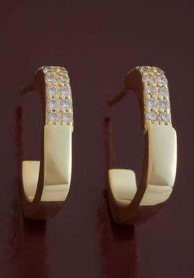 Sterling Silver Gold-Plated Zircon Spherical Hoop Earrings for Women | Stylish Party & Everyday Wear | Gift for Her