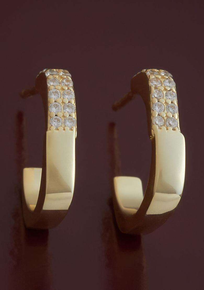 Sterling Silver Gold-Plated Zircon Spherical Hoop Earrings for Women | Stylish Party & Everyday Wear | Gift for Her - Indya