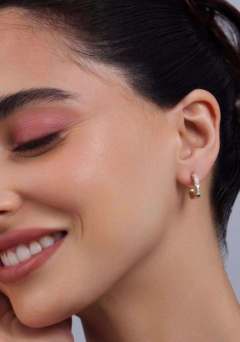 Sterling Silver Gold-Plated Zircon Spherical Hoop Earrings for Women | Stylish Party & Everyday Wear | Gift for Her - Indya