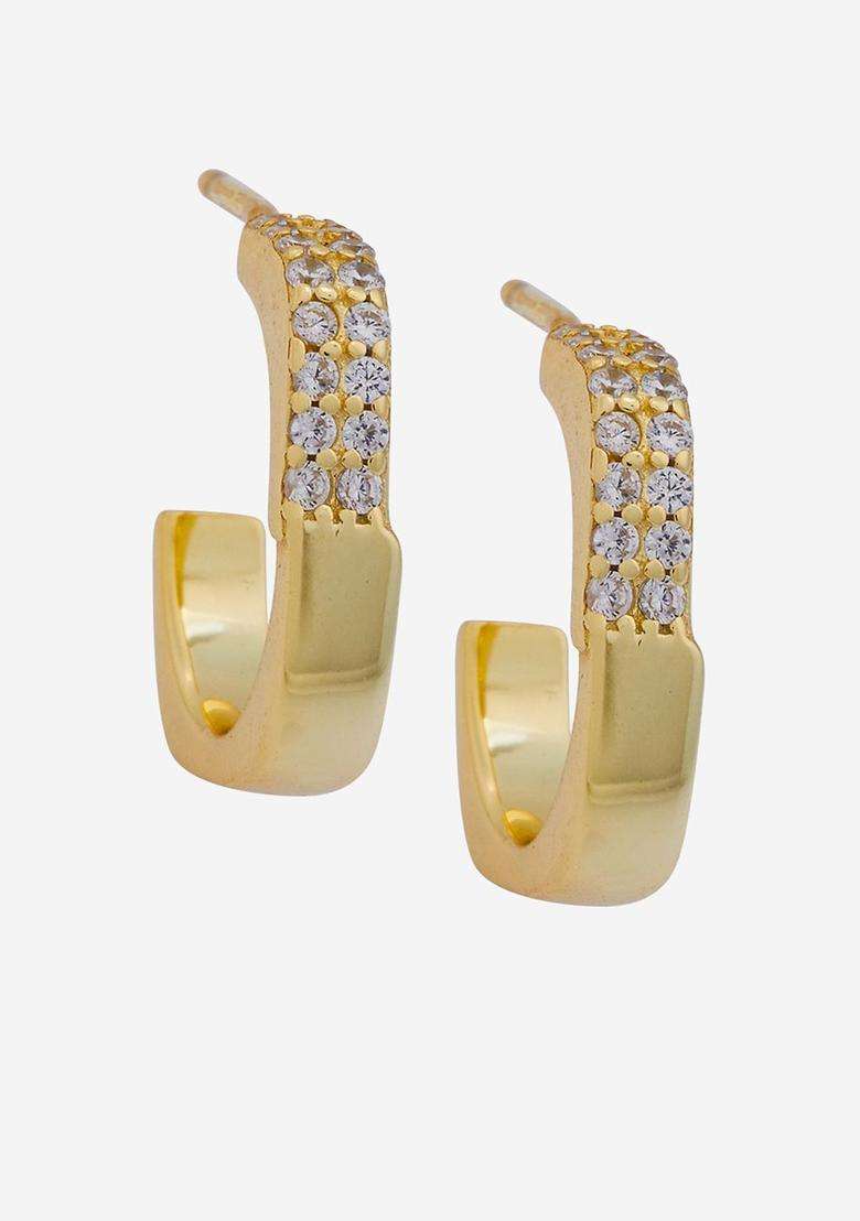 Sterling Silver Gold-Plated Zircon Spherical Hoop Earrings for Women | Stylish Party & Everyday Wear | Gift for Her - Indya