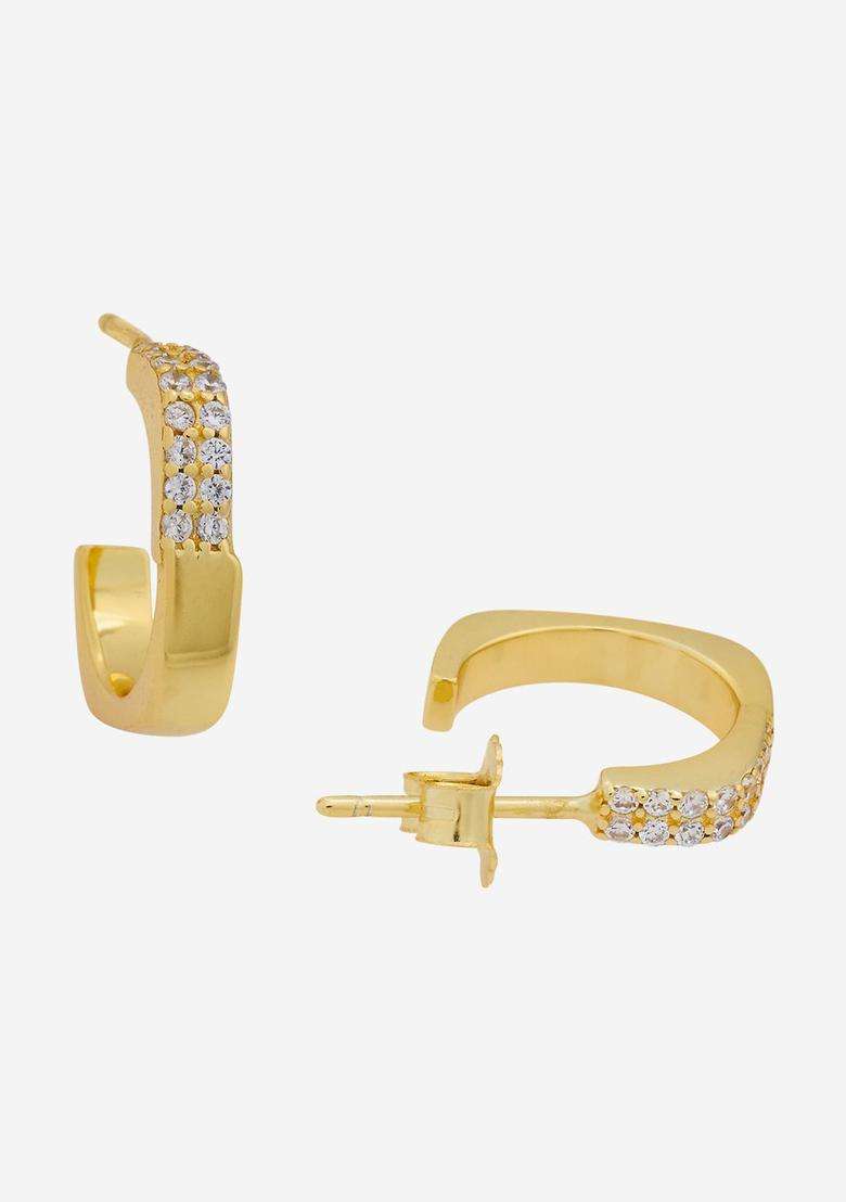 Sterling Silver Gold-Plated Zircon Spherical Hoop Earrings for Women | Stylish Party & Everyday Wear | Gift for Her - Indya