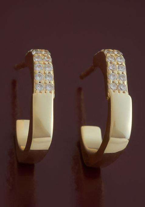 Sterling Silver Gold-Plated Zircon Spherical Hoop Earrings for Women | Stylish Party & Everyday Wear | Gift for Her