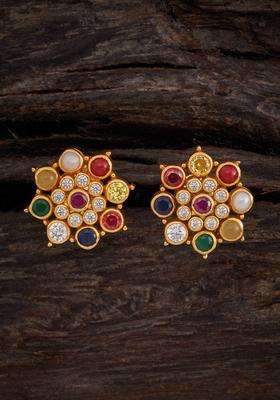 Gold-Plated Embellished Bridal Contemporary Studs Earrings with Zircon for Women | Traditional Temple Jewellery for Wedding & Festive Wear | Gift for Her