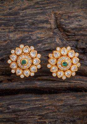 Gold-Plated Embellished Bridal 92.5 Silver Zircon Contemporary Studs for Women | Traditional Temple Jewellery for Wedding & Festive Wear | Gift for Her