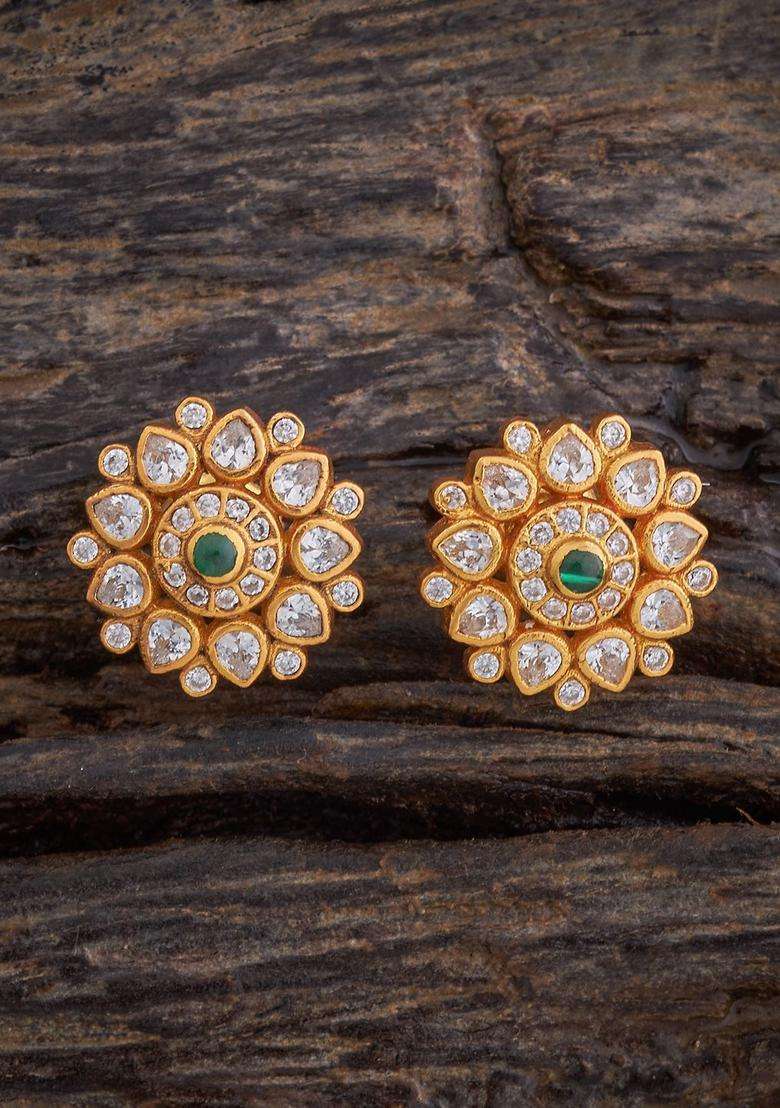 Gold-Plated Embellished Bridal 92.5 Silver Zircon Contemporary Studs for Women | Traditional Temple Jewellery for Wedding & Festive Wear | Gift for Her - Indya