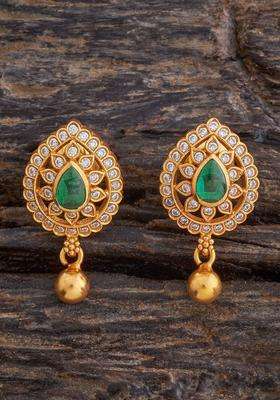Embellished Bridal 92.5 Pure Silver Gold-Plated Leaf Studs with Zircon for Women | Traditional Temple Jewellery for Wedding & Festive Wear | Gift for Her