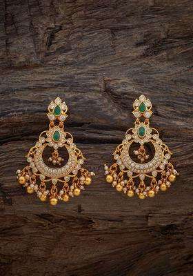 Gold-Plated Embellished Bridal Silver Zircon Crescent Drop Earrings for Women | Traditional Temple Jewellery for Wedding & Festive Wear | Gift for Her
