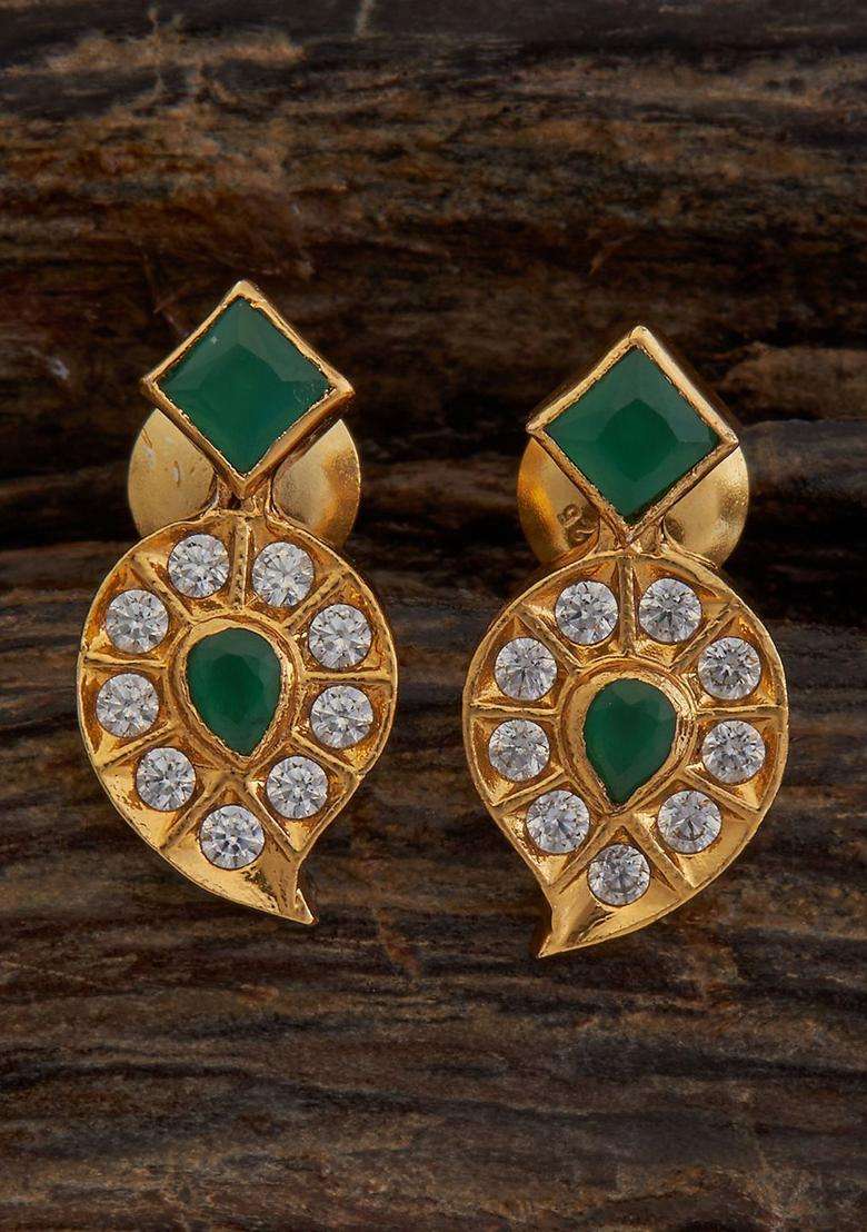 Embellished 92.5 Silver Gold-Plated Stone Studs for Women | Traditional Temple Jewellery for Wedding & Festive Wear | Gift for Her - Indya