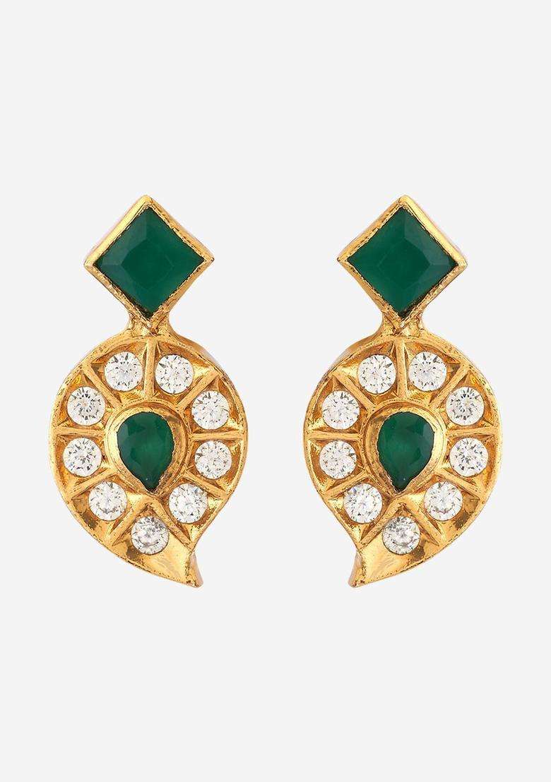 Embellished 92.5 Silver Gold-Plated Stone Studs for Women | Traditional Temple Jewellery for Wedding & Festive Wear | Gift for Her - Indya