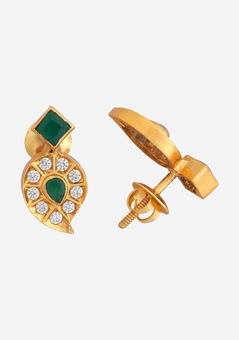 Embellished 92.5 Silver Gold-Plated Stone Studs for Women | Traditional Temple Jewellery for Wedding & Festive Wear | Gift for Her - Indya