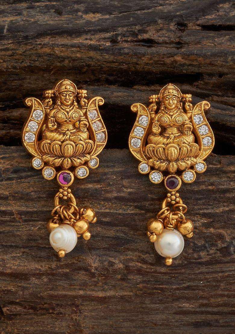 Gold-Plated Embellished Bridal 92.5 Silver Circular Drop Earrings for Women | Traditional Temple Jewellery for Wedding & Festive Wear | Gift for Her - Indya