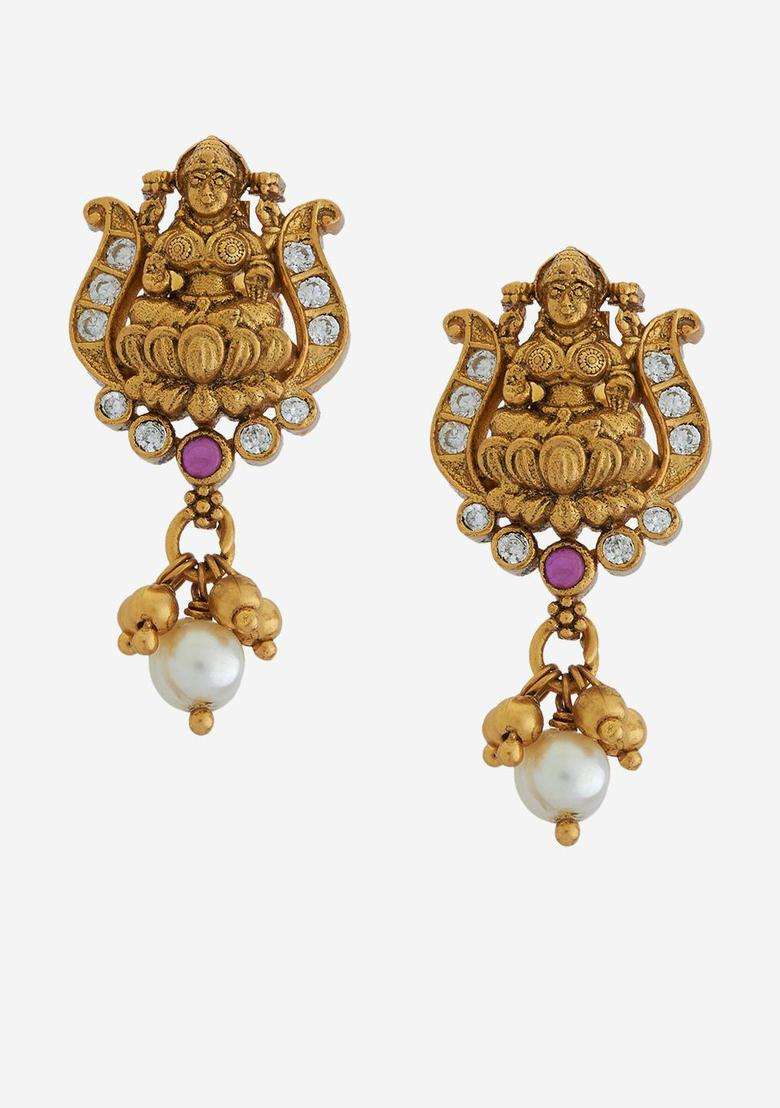 Gold-Plated Embellished Bridal 92.5 Silver Circular Drop Earrings for Women | Traditional Temple Jewellery for Wedding & Festive Wear | Gift for Her - Indya