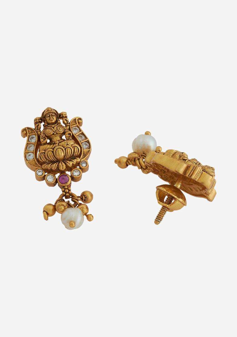Gold-Plated Embellished Bridal 92.5 Silver Circular Drop Earrings for Women | Traditional Temple Jewellery for Wedding & Festive Wear | Gift for Her - Indya
