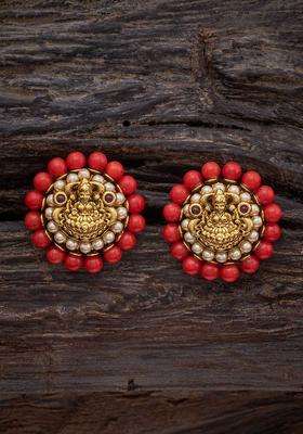Embellished Bridal 92.5 Silver Gold-Plated Temple Studs for Women | Traditional Temple Jewellery for Wedding & Festive Wear | Gift for Her