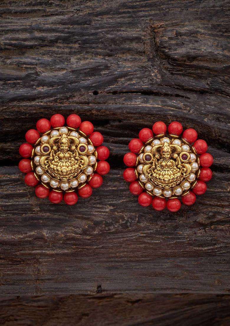 Embellished Bridal 92.5 Silver Gold-Plated Temple Studs for Women | Traditional Temple Jewellery for Wedding & Festive Wear | Gift for Her - Indya