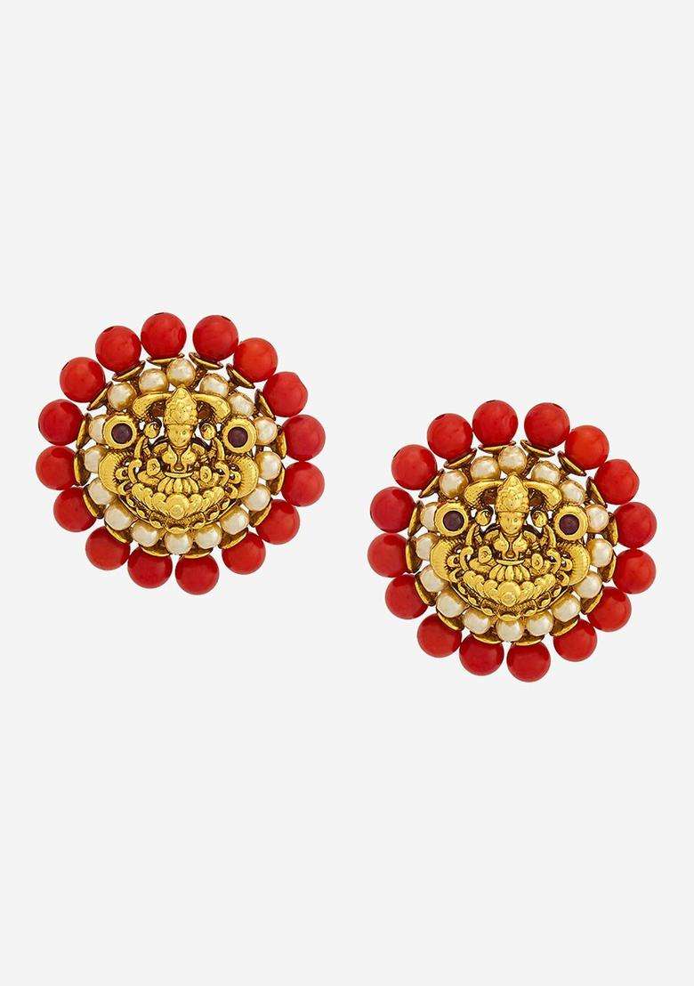 Embellished Bridal 92.5 Silver Gold-Plated Temple Studs for Women | Traditional Temple Jewellery for Wedding & Festive Wear | Gift for Her - Indya