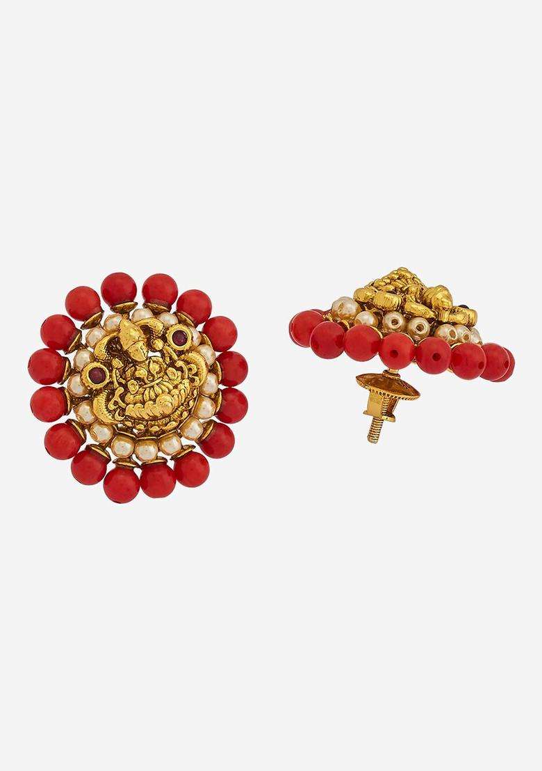 Embellished Bridal 92.5 Silver Gold-Plated Temple Studs for Women | Traditional Temple Jewellery for Wedding & Festive Wear | Gift for Her - Indya