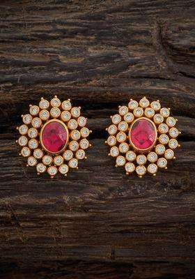 Embellished Bridal Gold-Plated 92.5 Silver Oval Studs Earrings for Women | Traditional Temple Jewellery for Wedding & Festive Wear | Gift for Her