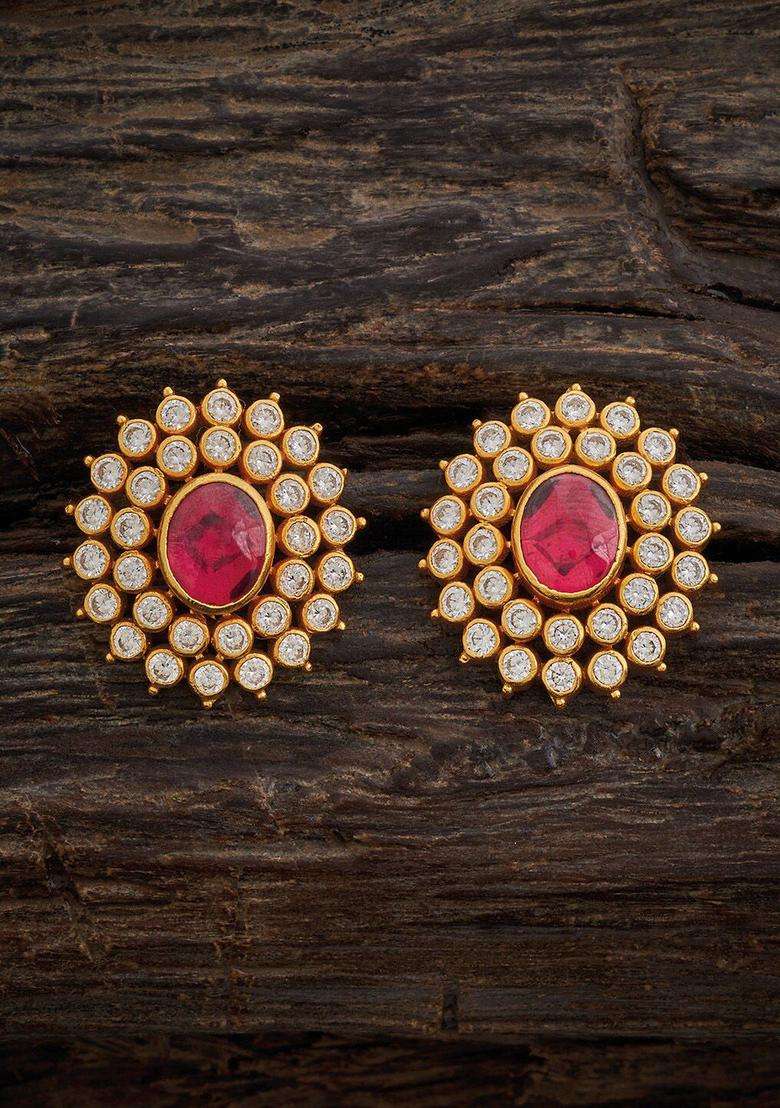 Embellished Bridal Gold-Plated 92.5 Silver Oval Studs Earrings for Women | Traditional Temple Jewellery for Wedding & Festive Wear | Gift for Her - Indya