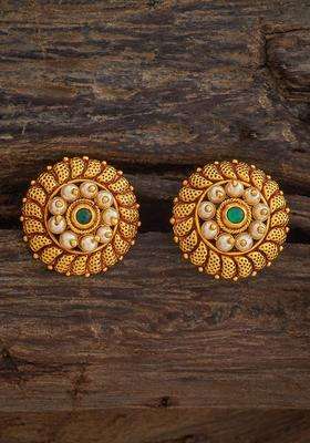 92.5 Sterling Silver Gold-Plated Temple Contemporary Studs for Women | Traditional Temple Jewellery for Wedding & Festive Wear | Gift for Her