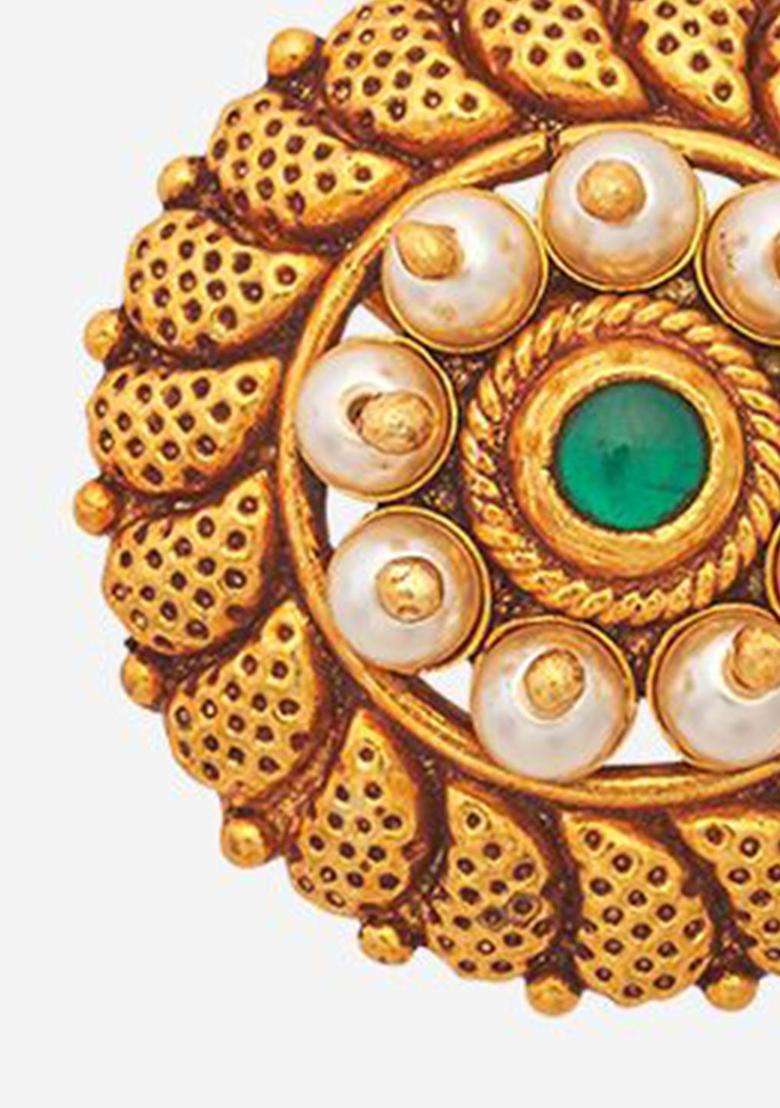 92.5 Sterling Silver Gold-Plated Temple Contemporary Studs for Women | Traditional Temple Jewellery for Wedding & Festive Wear | Gift for Her - Indya