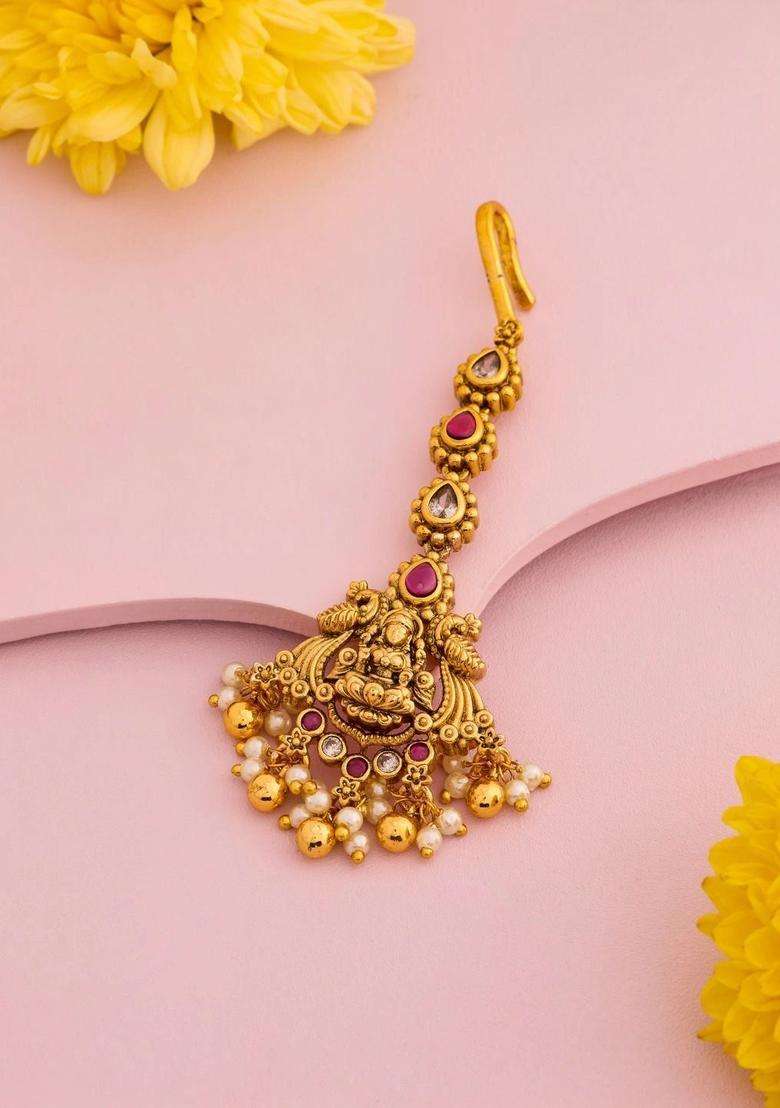 Gold-Plated Maang Tikka Head Jewellery for Women | Traditional Temple Jewellery for Wedding & Festive Wear | Gift for Her - Indya