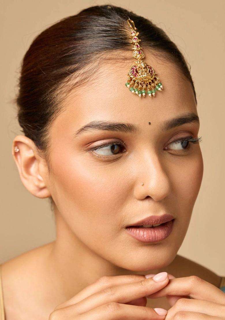 Gold-Plated Maang Tikka Head Jewellery for Women | Traditional Temple Jewellery for Wedding & Festive Wear | Gift for Her - Indya