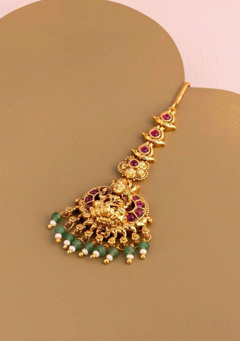 Gold-Plated Maang Tikka Head Jewellery for Women | Traditional Temple Jewellery for Wedding & Festive Wear | Gift for Her - Indya