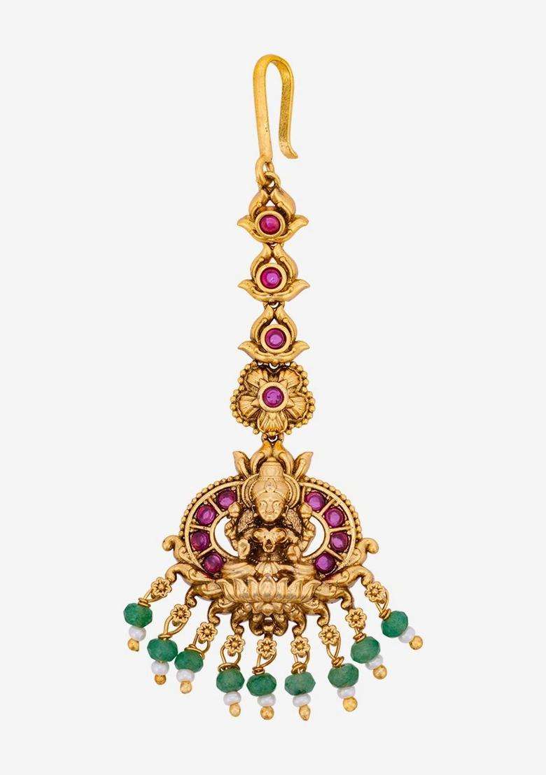Gold-Plated Maang Tikka Head Jewellery for Women | Traditional Temple Jewellery for Wedding & Festive Wear | Gift for Her - Indya