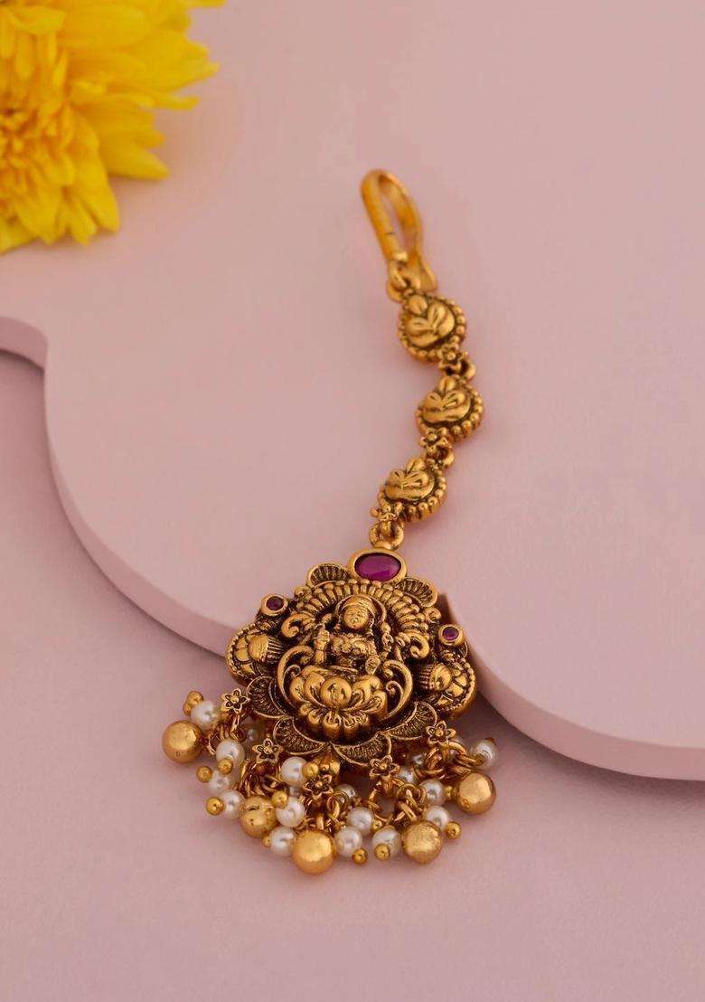 Gold-Plated Maang Tikka Head Jewellery for Women | Traditional Temple Jewellery for Wedding & Festive Wear | Gift for Her - Indya