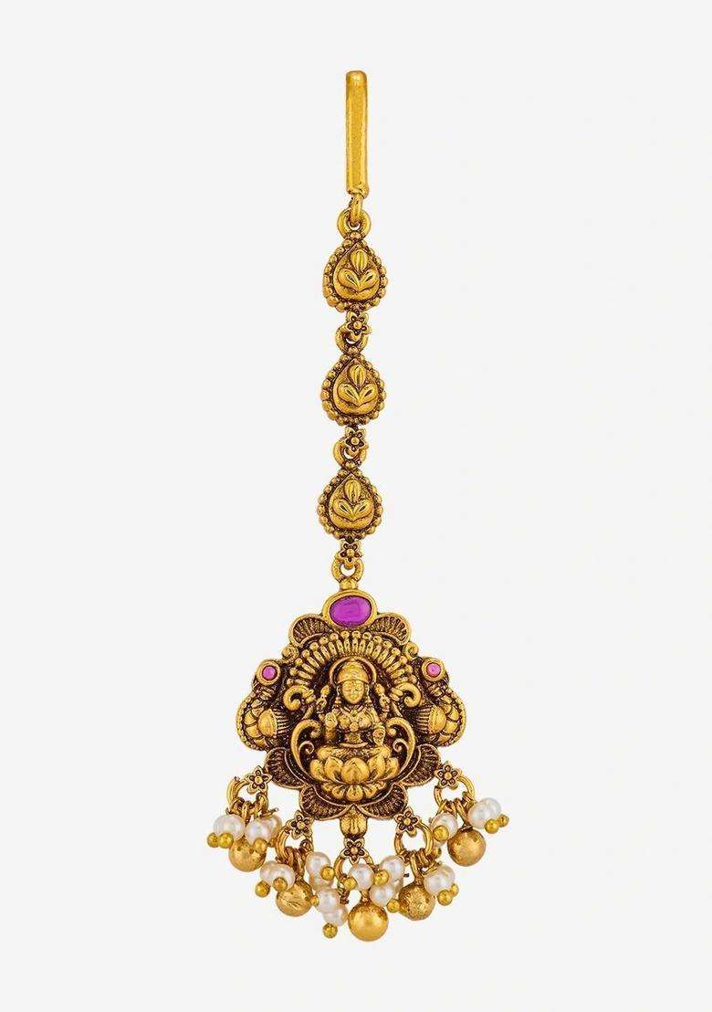 Gold-Plated Maang Tikka Head Jewellery for Women | Traditional Temple Jewellery for Wedding & Festive Wear | Gift for Her - Indya