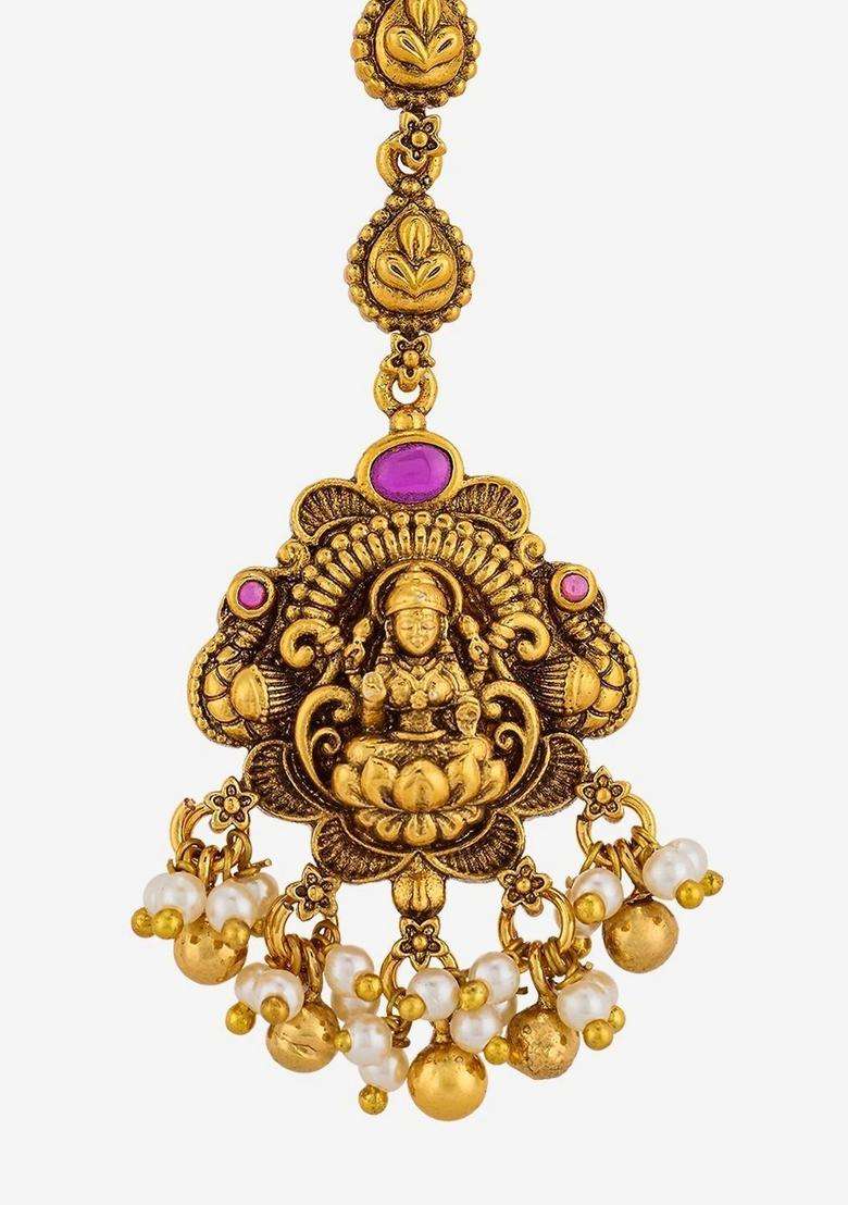 Gold-Plated Maang Tikka Head Jewellery for Women | Traditional Temple Jewellery for Wedding & Festive Wear | Gift for Her - Indya