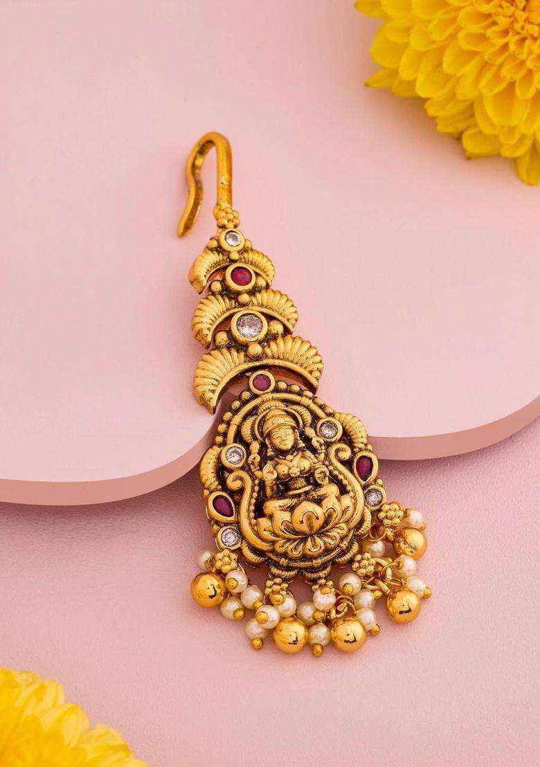 Gold-Plated Maang Tikka Head Jewellery for Women | Traditional Temple Jewellery for Wedding & Festive Wear | Gift for Her - Indya