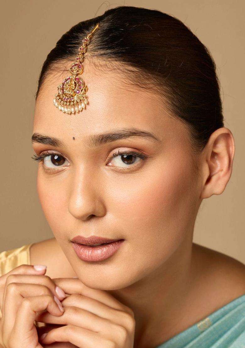 Gold-Plated Maang Tikka Head Jewellery for Women | Traditional Temple Jewellery for Wedding & Festive Wear | Gift for Her - Indya