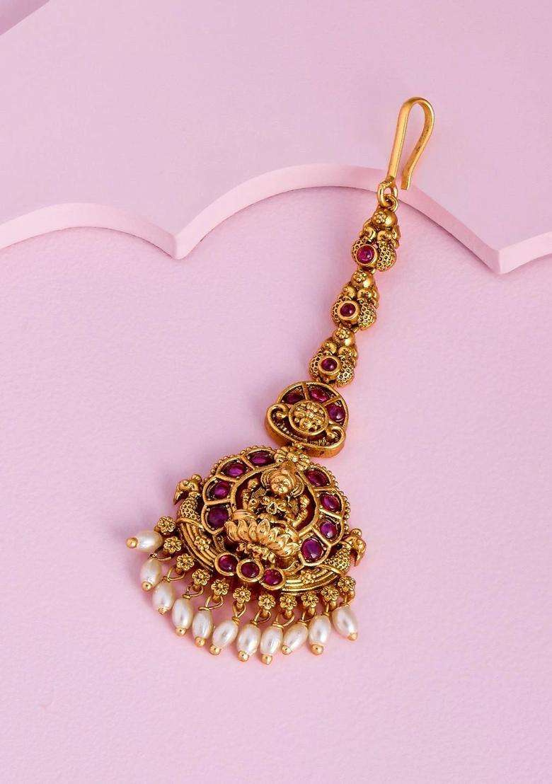 Gold-Plated Maang Tikka Head Jewellery for Women | Traditional Temple Jewellery for Wedding & Festive Wear | Gift for Her - Indya