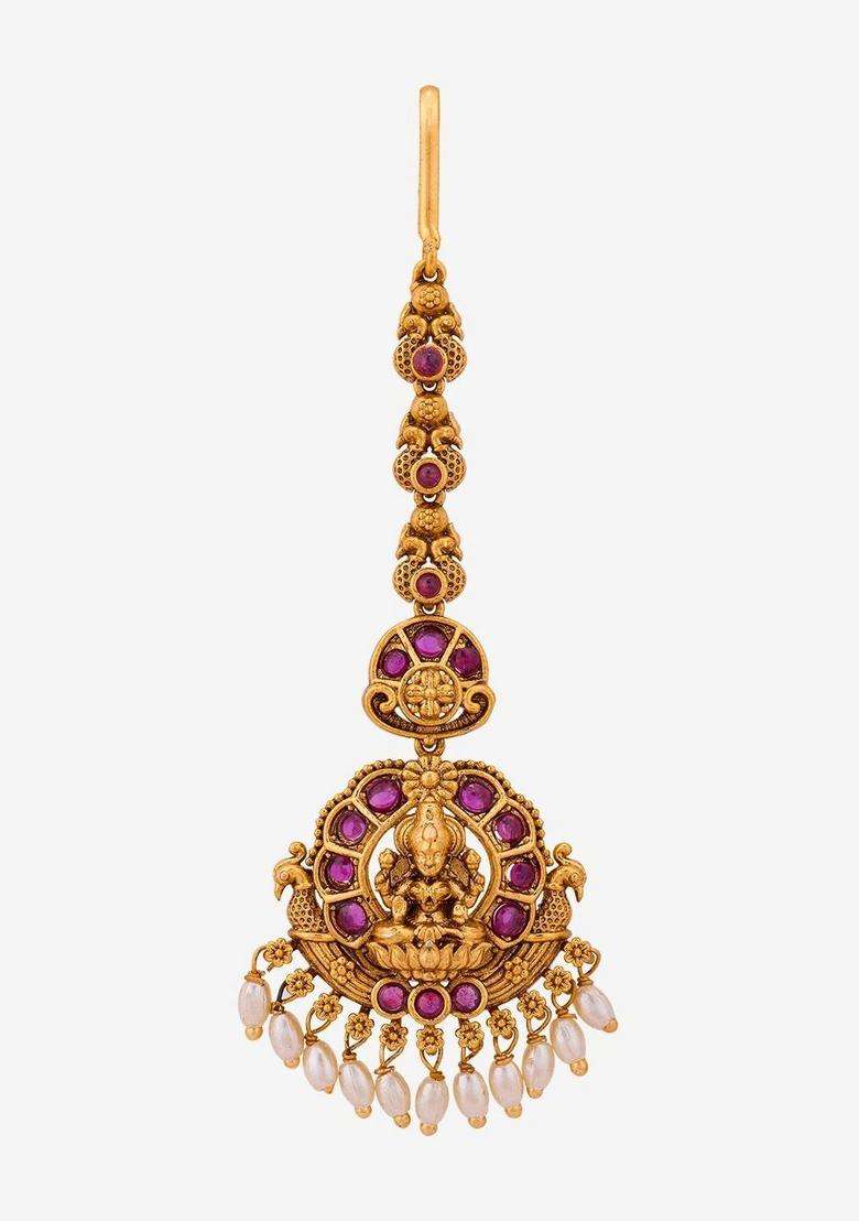 Gold-Plated Maang Tikka Head Jewellery for Women | Traditional Temple Jewellery for Wedding & Festive Wear | Gift for Her - Indya