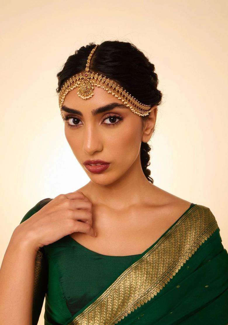 Gold-Plated Studded Matha Patti Head Jewellery for Women | Traditional Temple Jewellery for Wedding & Festive Wear | Gift for Her - Indya
