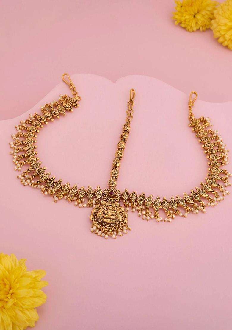 Gold-Plated Studded Matha Patti Head Jewellery for Women | Traditional Temple Jewellery for Wedding & Festive Wear | Gift for Her - Indya