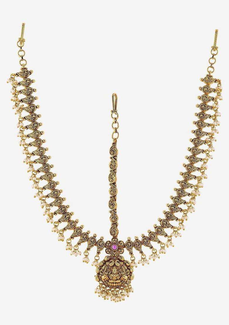 Gold-Plated Studded Matha Patti Head Jewellery for Women | Traditional Temple Jewellery for Wedding & Festive Wear | Gift for Her - Indya