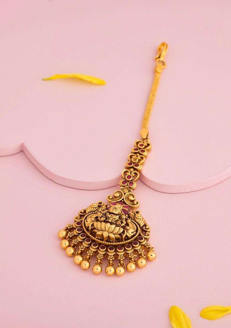 Gold-Plated Maang Tikka Head Jewellery for Women | Traditional Temple Jewellery for Wedding & Festive Wear | Gift for Her - Indya