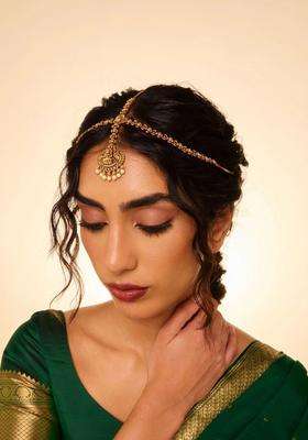 Gold-Plated Artificial Stones and Beads Studded Matha Patti Head Jewellery for Women | Traditional Temple Jewellery for Wedding & Festive Wear | Gift for Her