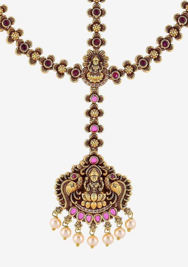 Gold-Plated Artificial Stones and Beads Studded Matha Patti Head Jewellery for Women | Traditional Temple Jewellery for Wedding & Festive Wear | Gift for Her - Indya