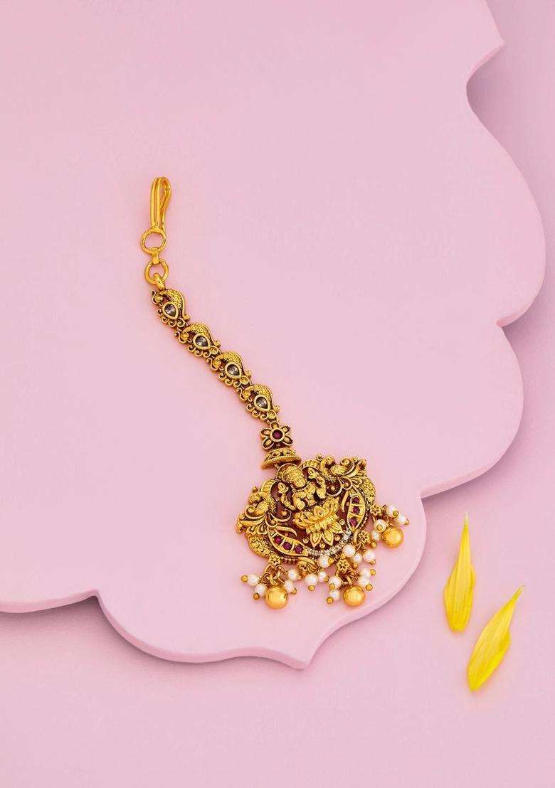 Gold-Plated Maang Tikka Head Jewellery for Women | Traditional Temple Jewellery for Wedding & Festive Wear | Gift for Her - Indya