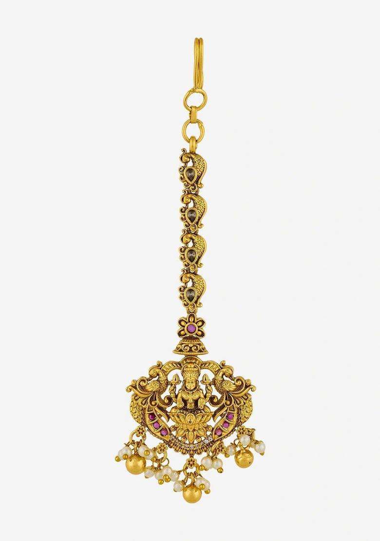 Gold-Plated Maang Tikka Head Jewellery for Women | Traditional Temple Jewellery for Wedding & Festive Wear | Gift for Her - Indya